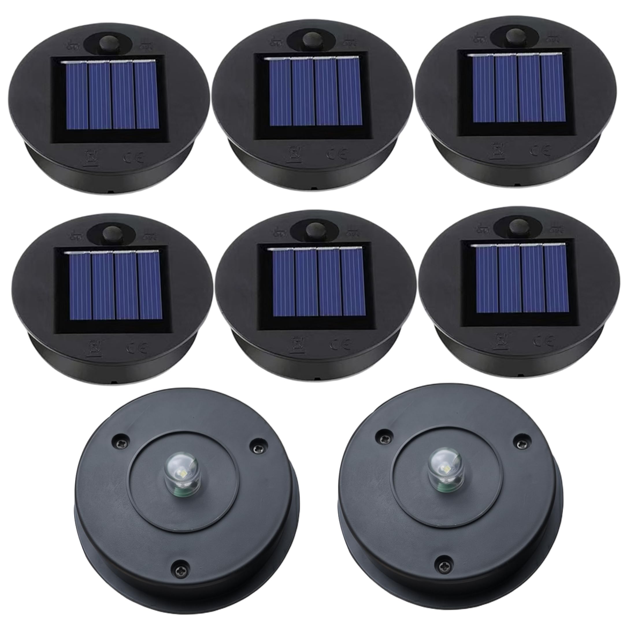 Solar Light Replacement Top, 8 Pcs Solar Lantern Replacement Top, Dual Mode Light Parts with Built-in Battery, 2.76 Inch (7cm)