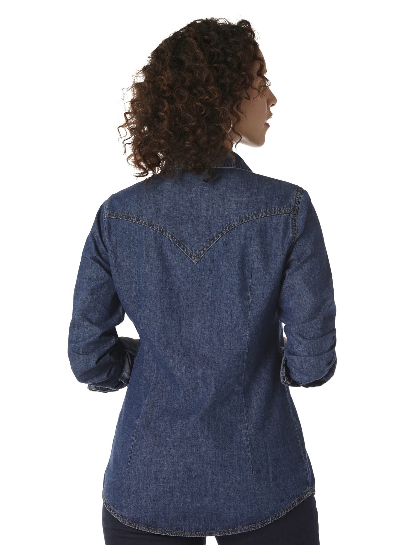 Wrangler, Retro Langarm-Western-Hemd für Damen mit Druckknöpfen, in Mittelblau