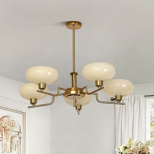 Miniatura 4 de Candelabro moderno colgante de mediados de siglo, lámpara de techo de cristal Sputnik de 5 luces, lámpara colgante ajustable de granja con pantallas