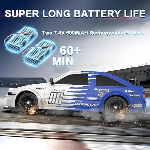 Miniatura 4 de Coche de control remoto RC Drift Car 2.4ghz escala 116 4WD de alta velocidad RC Vehículo con luces LED, dos baterías y neumáticos a la deriva,