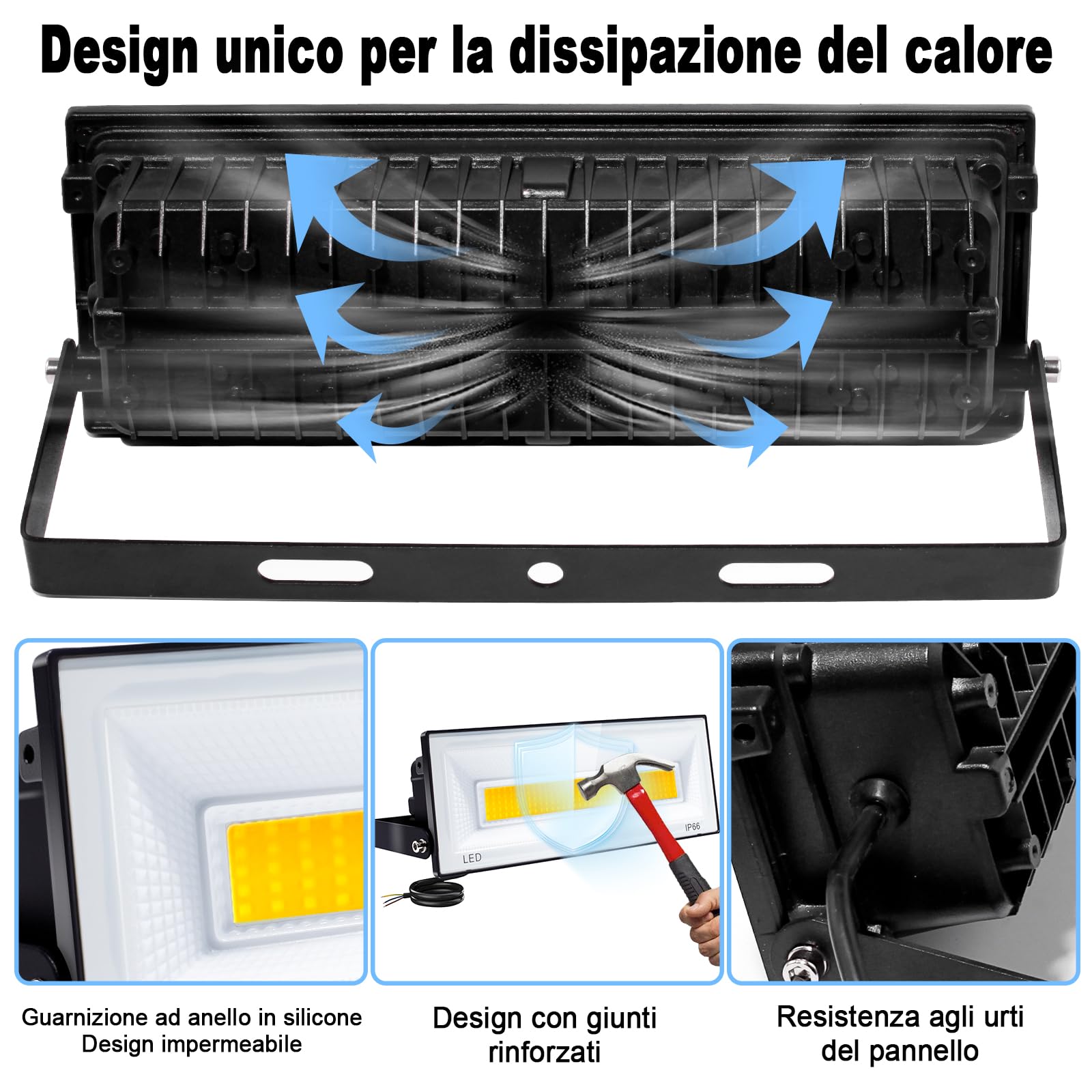 CREATESTAR Faretto LED da Esterno 200W, Faro Led Esterno 20000LM,3000K Bianco Caldo Faretti Led IP66 Impermeabile per Giardino Garage Parcheggio Cortile