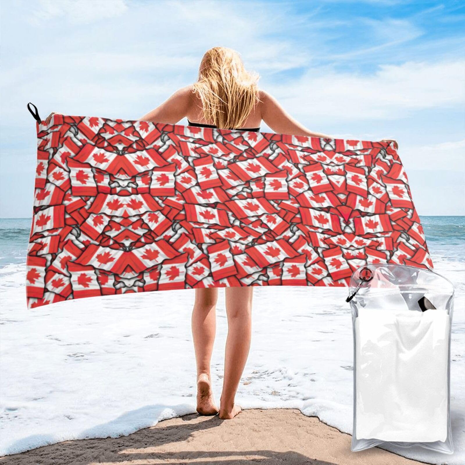 WYCZHY Canadian Flag Print Beach Towel Soft Quick Dry For Spa Pool Gym Vacation Travelers Women Men Adults Sauna Gift