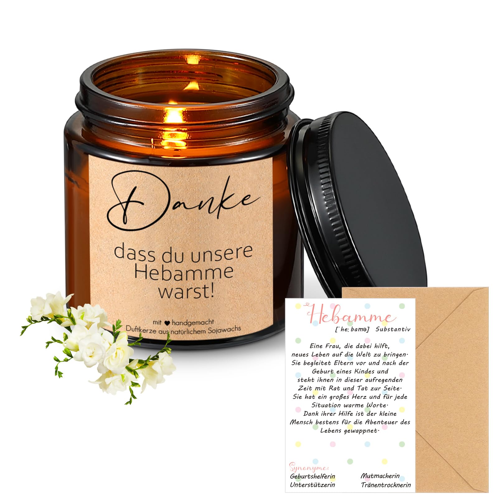 Coffret Cadeau Remerciement Sage-femme - Bougie Parfumée Cire De Soja, Carte Et Enveloppe - Inscription Personnalisée