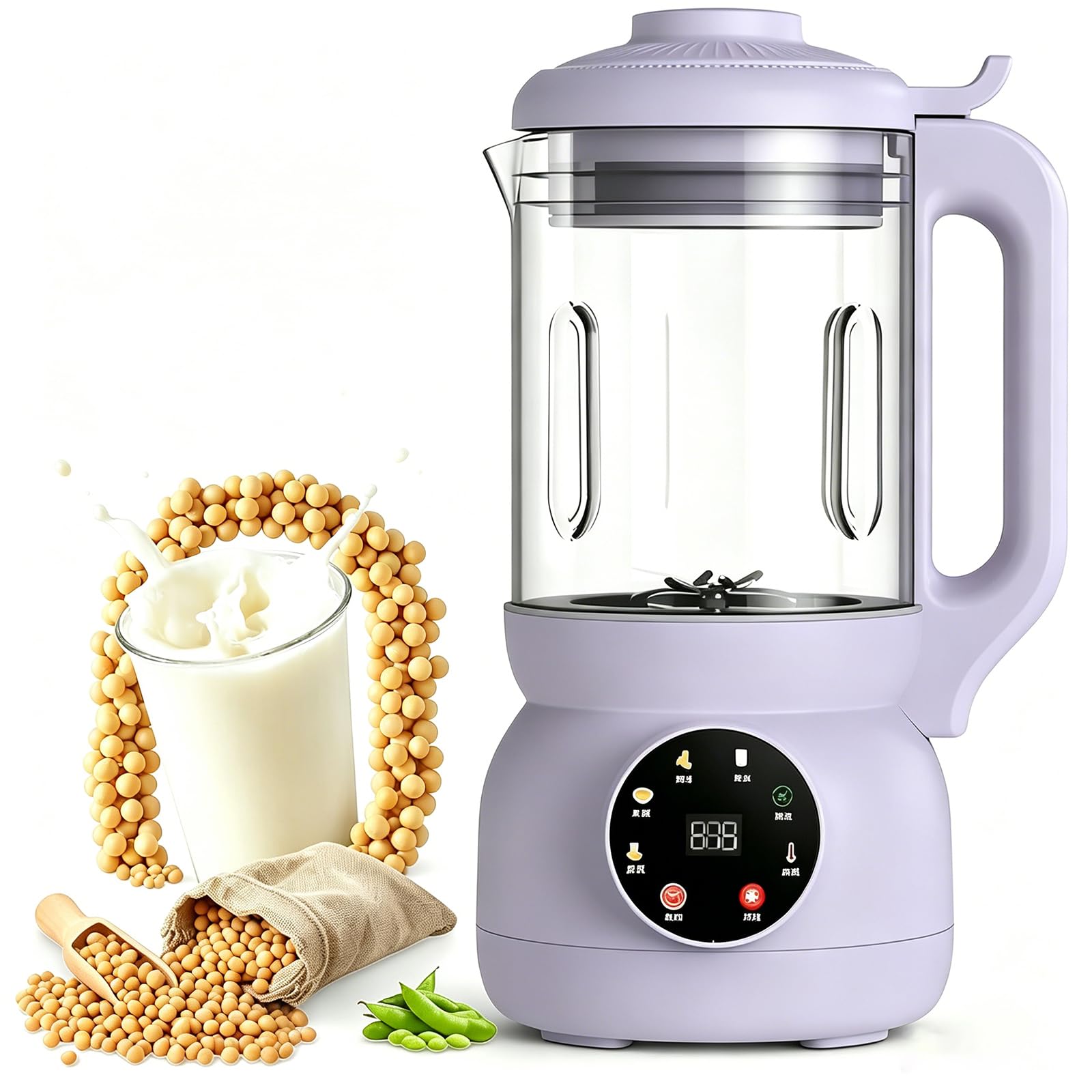 FHRKA Soy Milk Maker 1000ml,nut Machine Juicer, with 10-blade Grinding Blade, Button Start, Plant Milk Machine for Home Use (Purple)