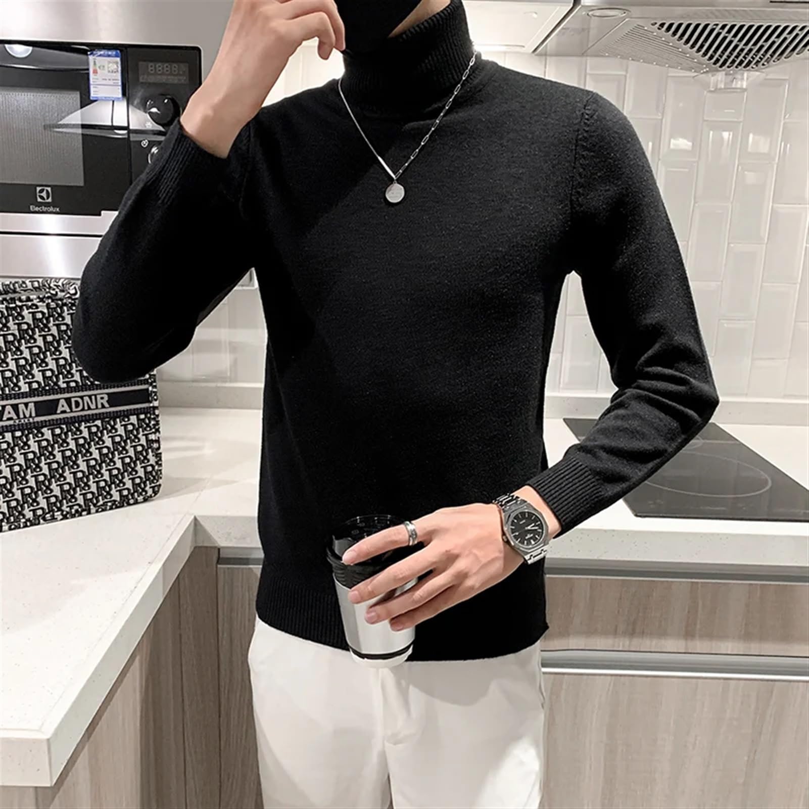 Męski sweter z golfem Jesień Zima Męski Sweter Z Rollneck Ciepły Sweter Z Dzianiny Utrzymuje Ciepło Męski Sweter Odzież S-3XL