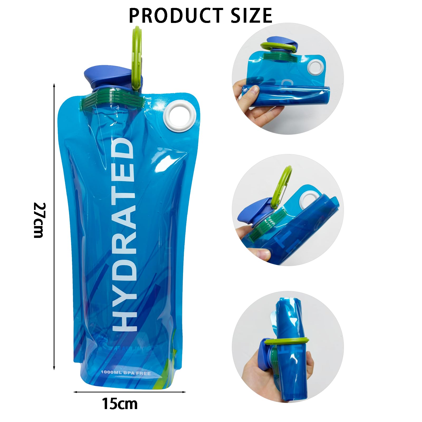 2 Pezzi Borraccia Pieghevole Con Moschettone,Borraccia Morbida Plastica 1 Litro,Sacca Idrica Per Running,Bottiglia Pieghevole Per Escursionismo,Soft Flask Per Festival E Feste Running