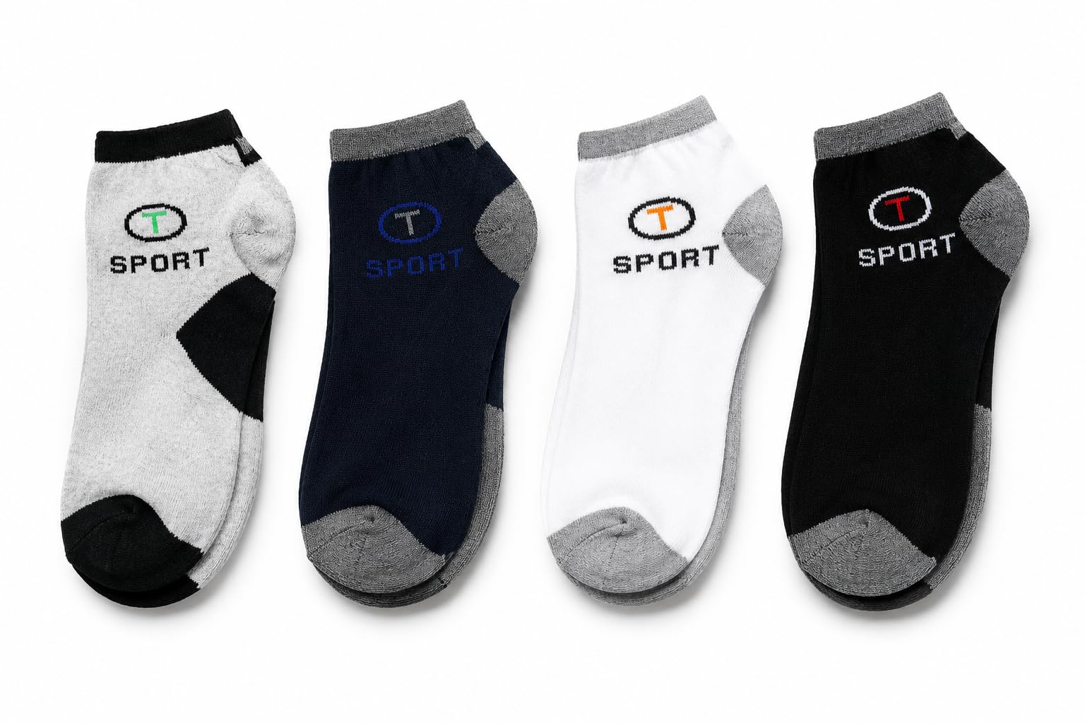 T Sport Men's Ankle Length Socks, Cotton Blend, Grey, Black and White, Sweat Absorbent, Pack of 4-picture-24