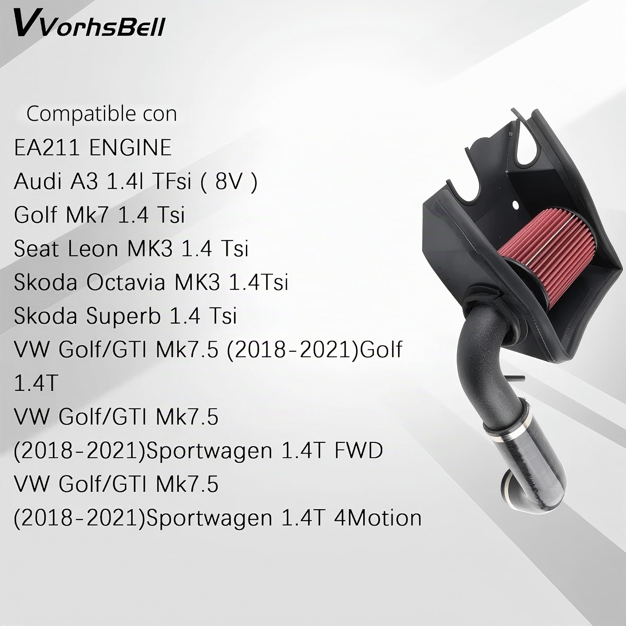Kit de admisión de aire frío compatible con motores Audi A3 Q2 Q3 VW Golf MK7 1.4L EA211, sistema de admisión de aire de alto rendimiento con escudo térmico