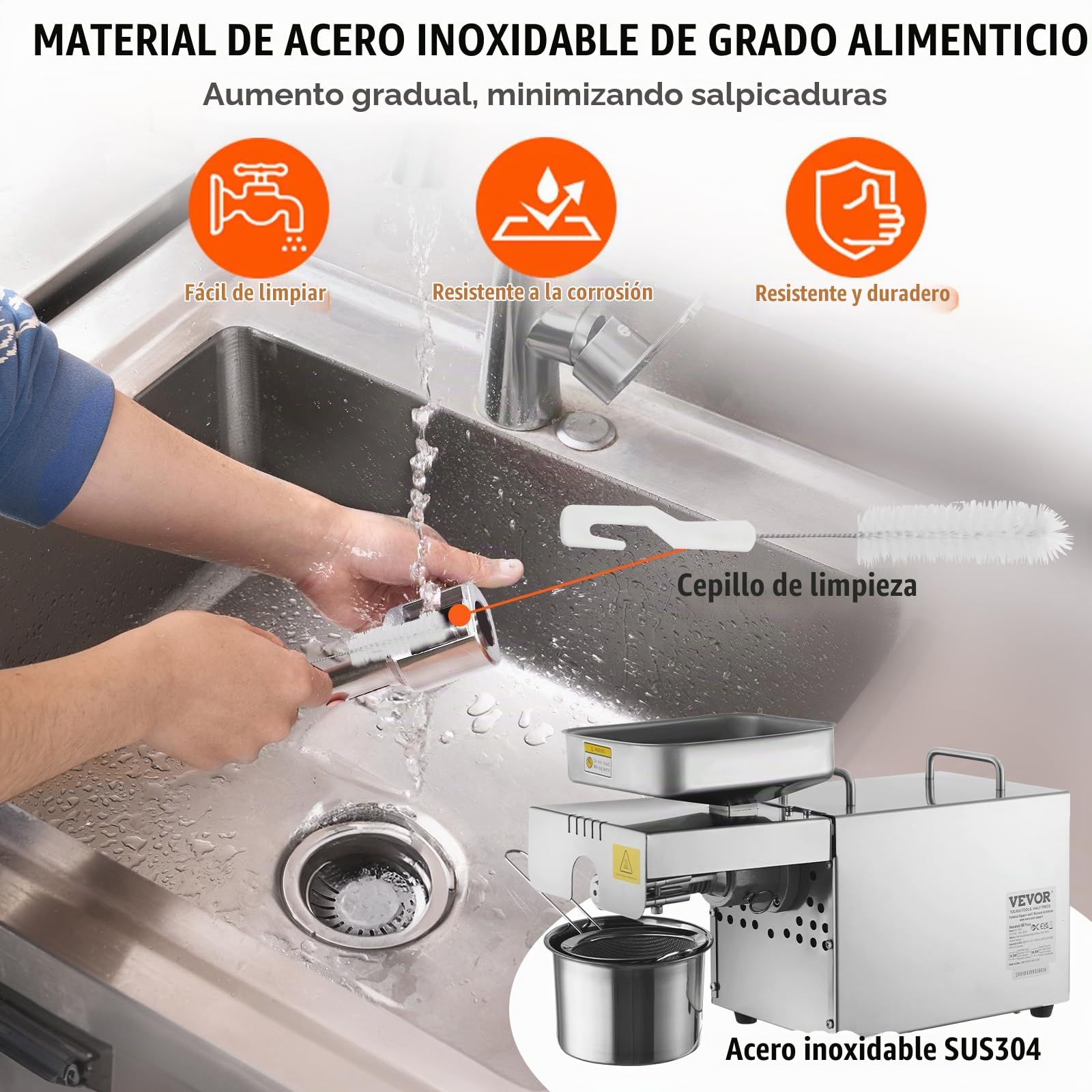 VEVOR Prensa de aceite eléctrica máquina de extracción de aceite de acero inoxidable 850W temperatura ajustable 0-300°C expulsor de aceite de prensa para exprimir cacahuetes, semillas de sésamo
