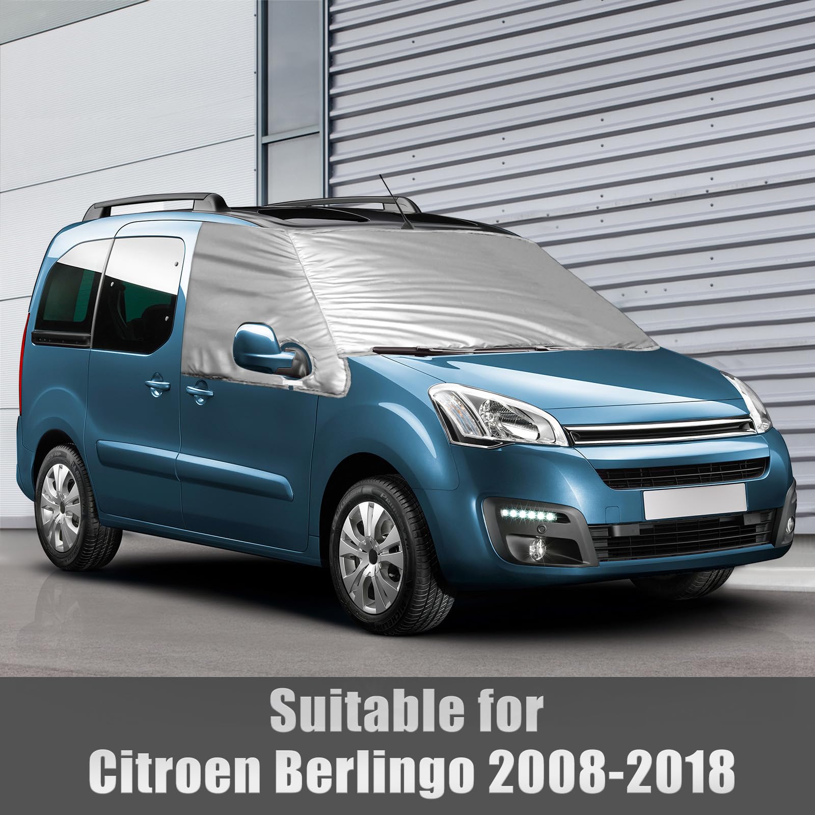 Copertura per Parabrezza Auto compatibile con Citroen Berlingo 2008-2018, Argentato Parasole per Finestrino Anteriore, 100% Oscurante, Blocca i Raggi UV, Resistente Alle Intemperie