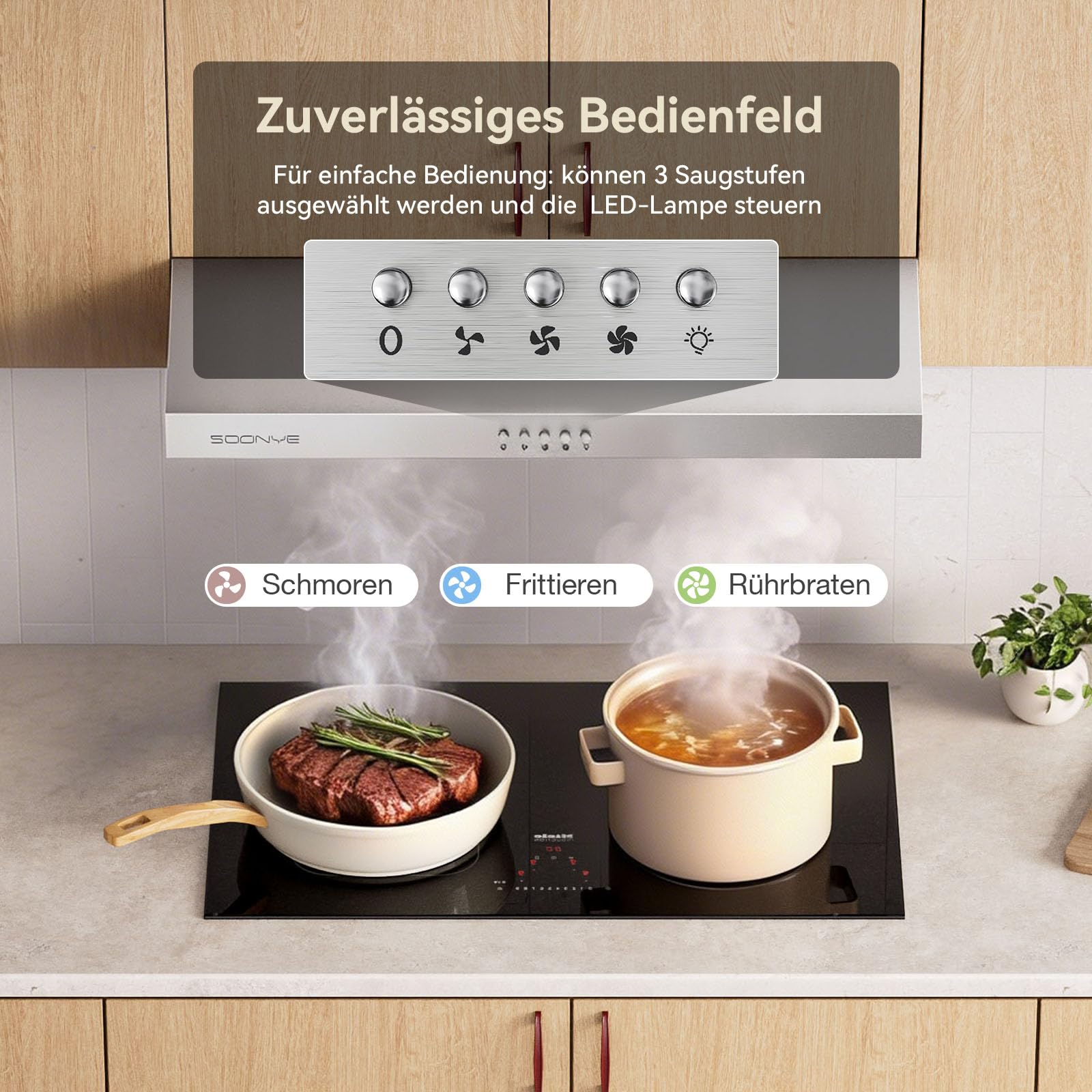 A+++ Dunstabzugshaube 60cm Unterbau Umlufthaube mit Kohlefilter 3 Leistungsstufen Edelstahl Silber