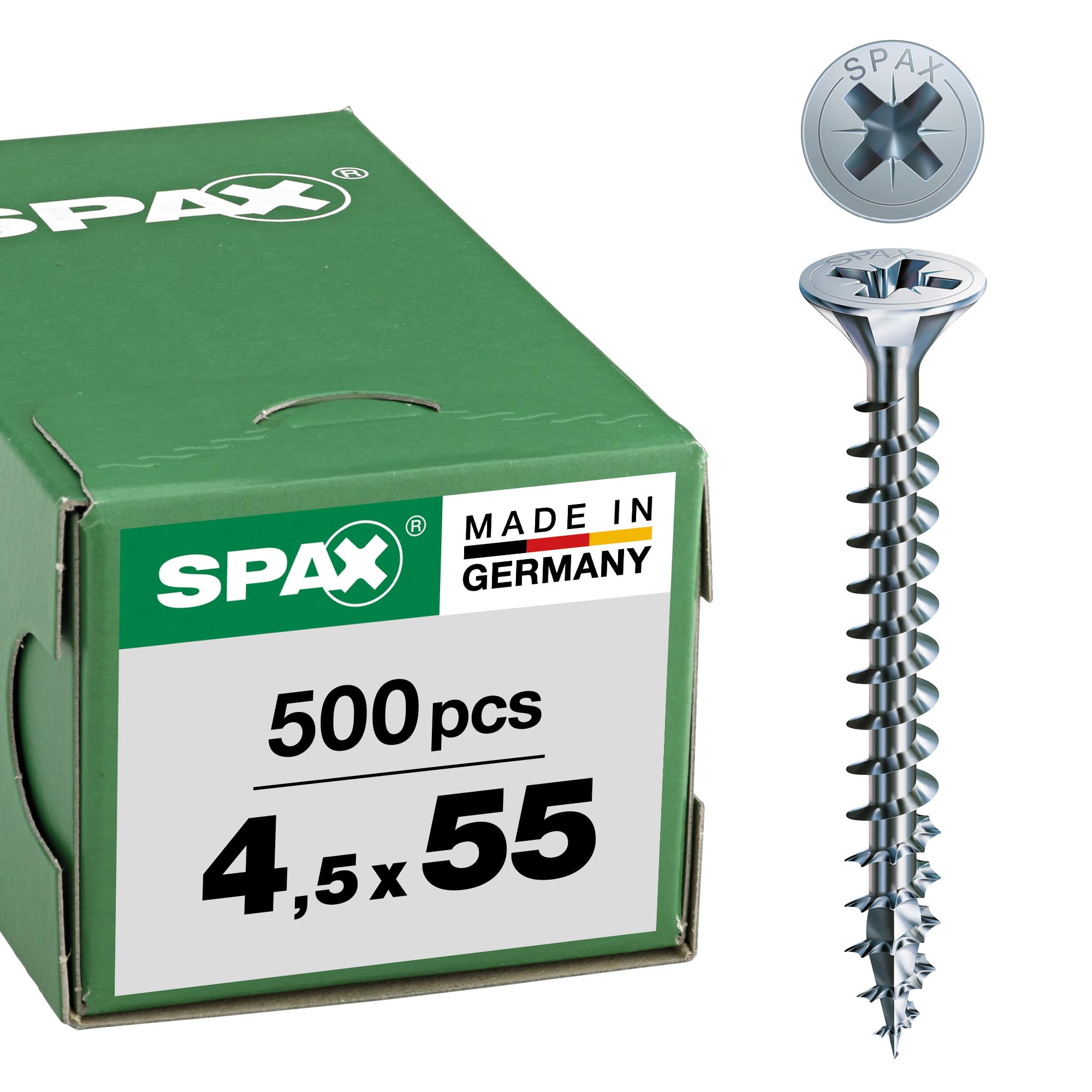 Spax – Universal Screw Countersunk Head Phillips Z 4Cut Full Thread Galvanised Blank A2J – 1081010350123, 0/1030/001/4,5/55/ /01 — image 1