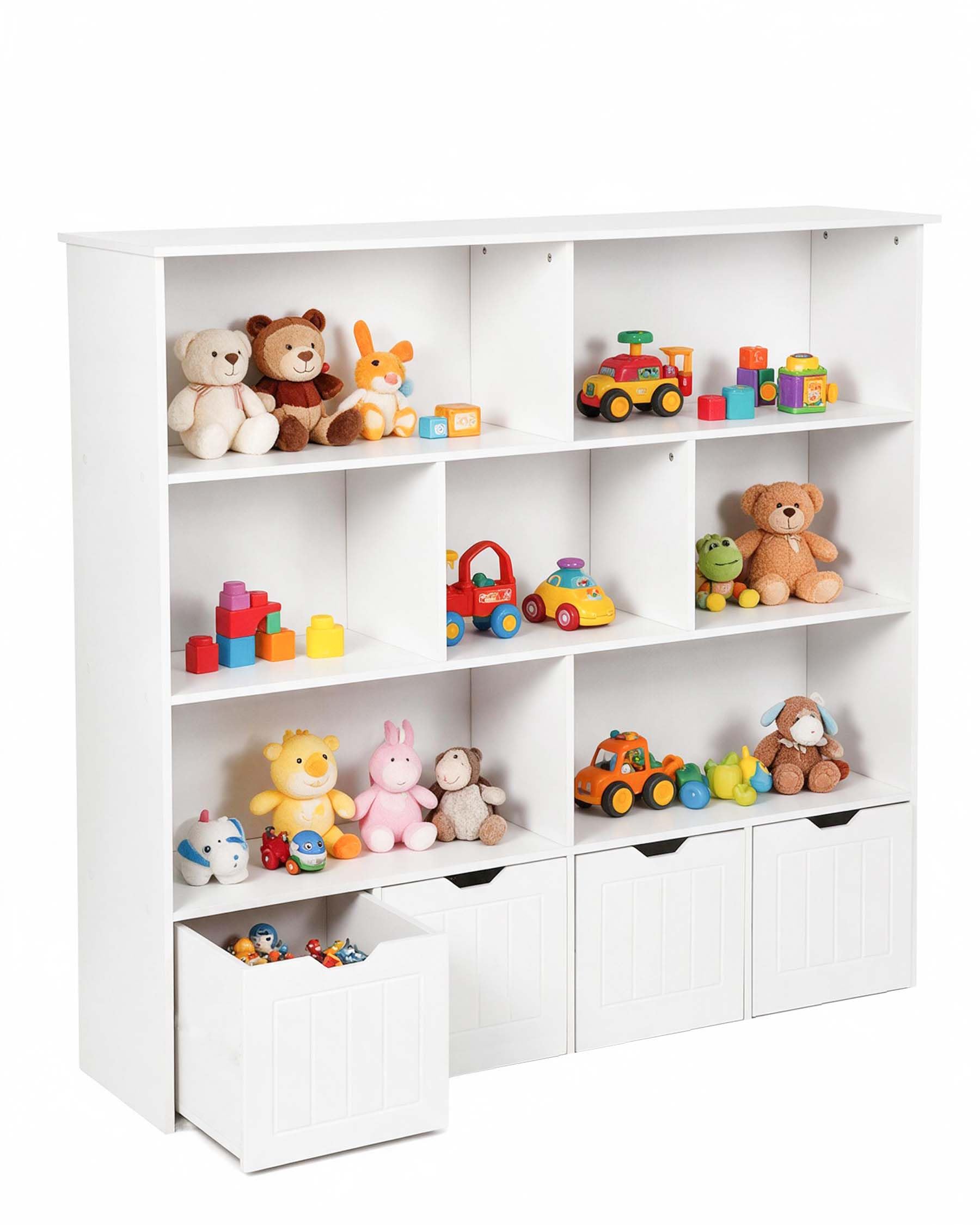 Estantería Infantil Blanca con Cajas sobre Ruedas, 125 cm