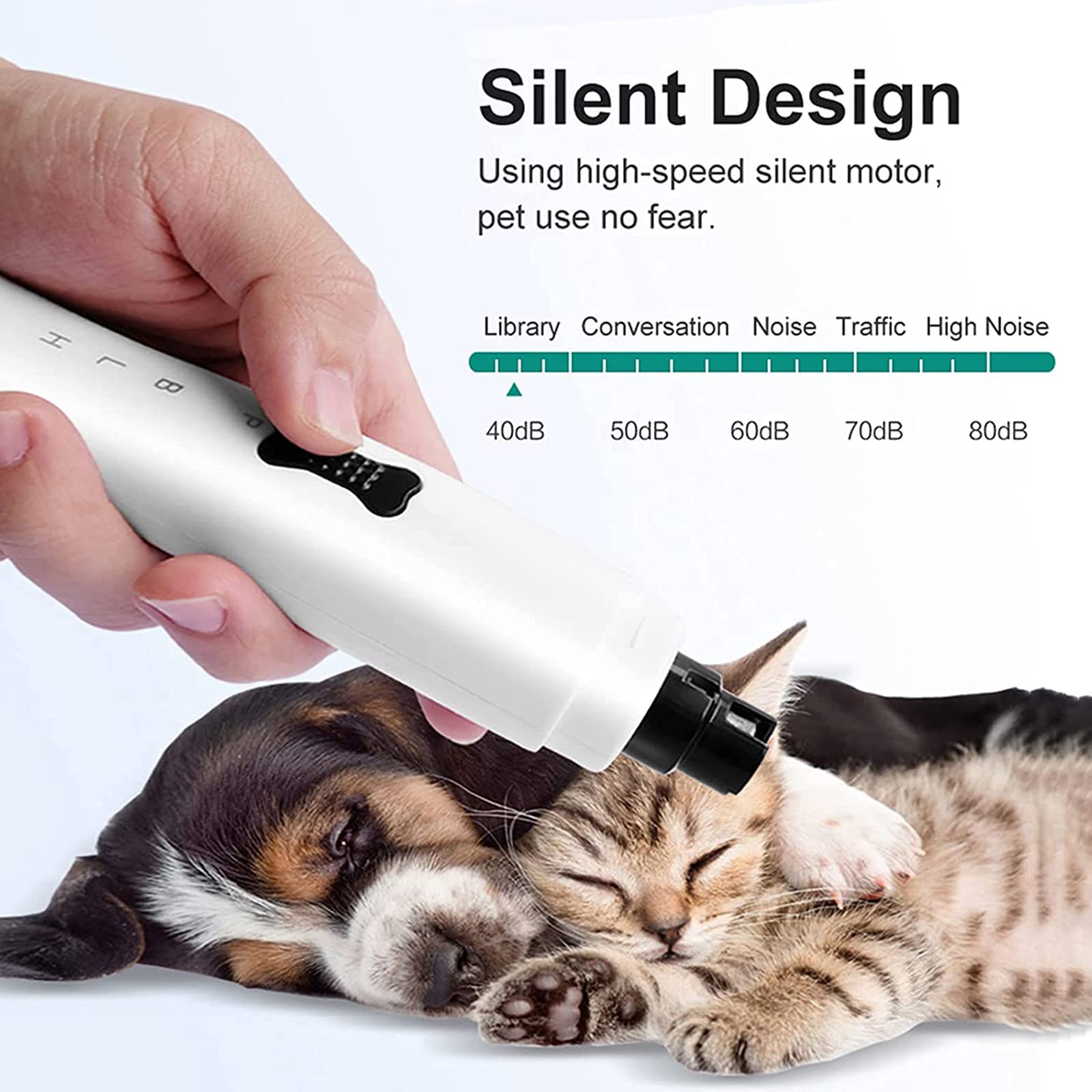 Cortauñas para Perro Y Gato con Luz LED, Lima De Uñas Électrica para Perros Mascotas Pequeño/Grande, Almolador para Perros,Amoladora De Uñas Recargable De Bajo Ruido,2 Velocidades