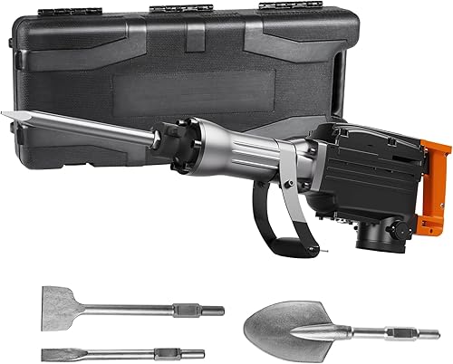 Miniatura 9 de VEVOR Martillo de demolición Jack, martillo Jack Hammer MAX 2200W, martillo eléctrico resistente de 1350 BPM, 4 piezas de cinceles con funda, negro