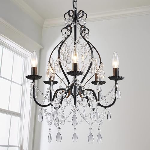 Saint Mossi 5-Lights Crystal Chandelier, Farmhouse Pendant Light Fixtures, H24