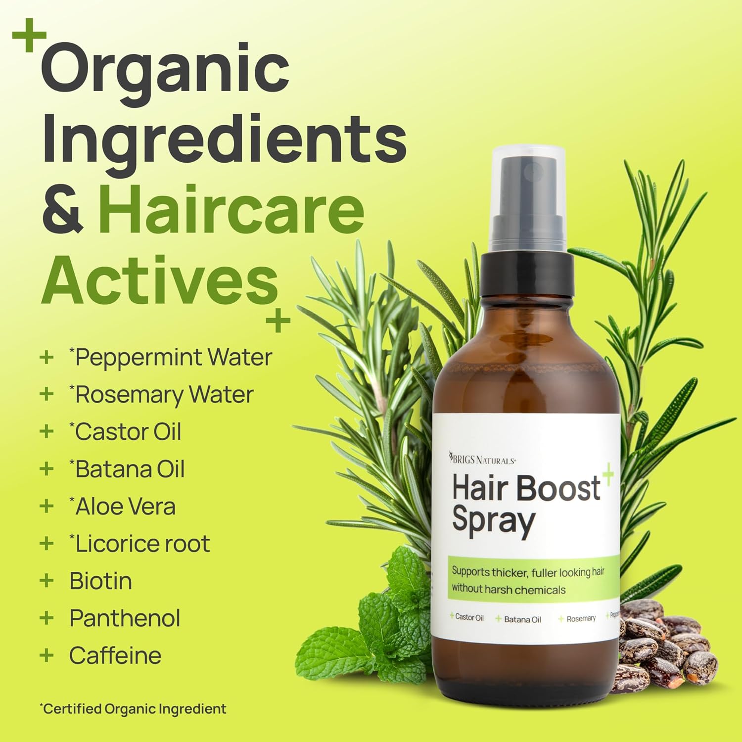 Hair Boost Spray for Thicker Looking Hair and Healthy Scalp - USA Made with Organic Botanicals, Rosemary Water, Peppermint, Biotin, Batana Oil, Caffeine, and Haircare Actives