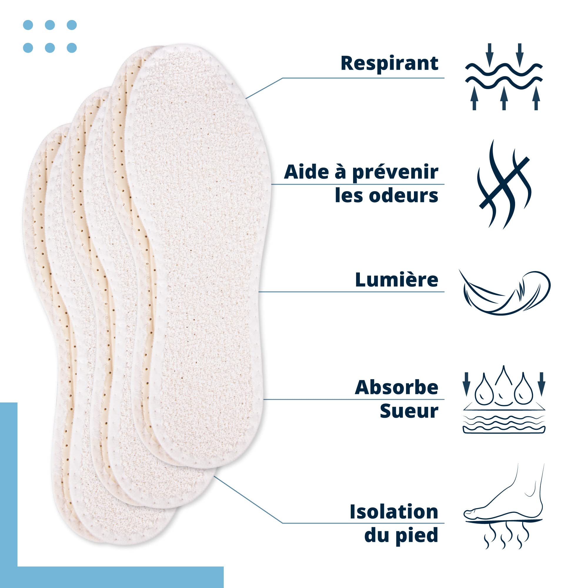 SULPO Lot de 3 paires semelles pieds nus coton éponge amortissement latex pointures 36-47