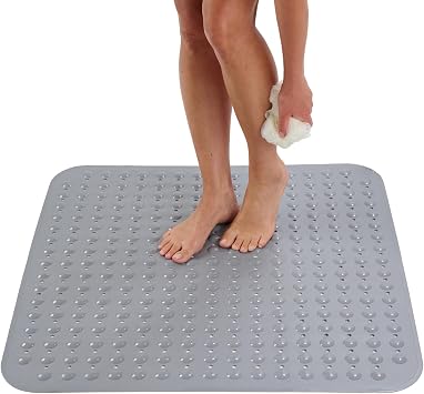 ENKOSI Square Shower Mat 31 x 31 Inch for Shower Floor and Bathtub Anti-Slip Firm Grip Bathroom Mat with Strong Suction Cup and Drain Hole 31x31Gray
