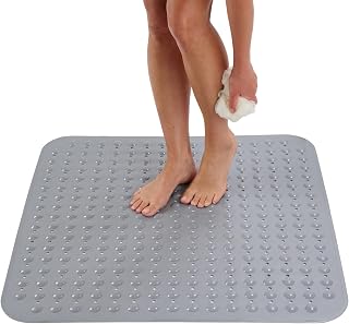 ENKOSI Extra Large Square Non Slip Shower Mat - 31 x 31-inch XL Bathroom Shower Mat - Square Shower Matts for Shower Stall Floors - Secure Suction Cups and Drain Holes (31x31 Grey)