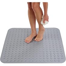 ENKOSI Square Shower Mat 31 x 31 Inch for Shower Floor and Bathtub Anti-Slip Firm Grip Bathroom Mat with Strong Suction Cup and Drain Hole 31x31Gray