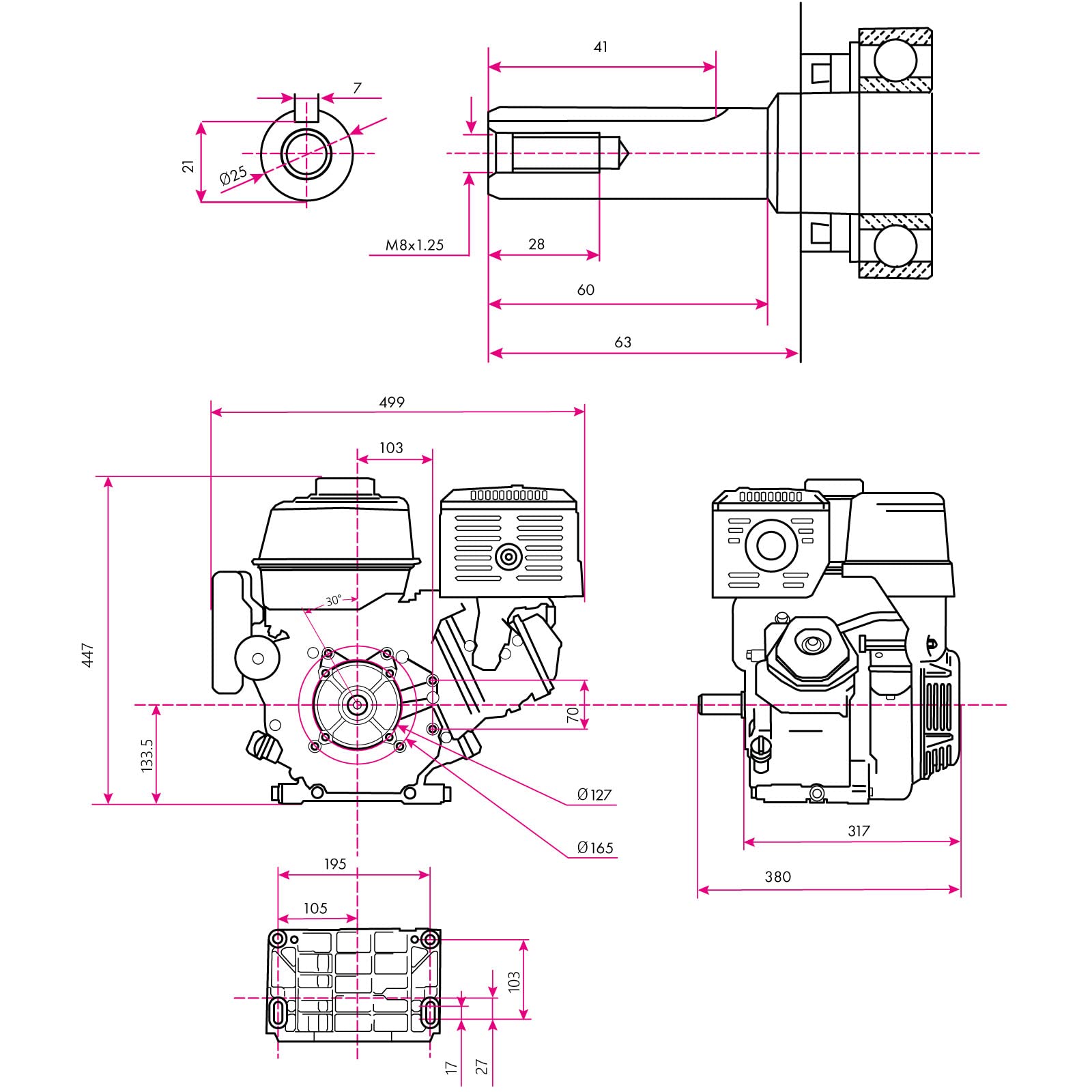 EBERTH 15 PS 11,03 kW Benzinmotor mit 25 mm Ø Welle, E-Start, 17ah 12V Batterie, Standmotor Kartmotor Antriebsmotor mit Ölmangelsicherung, 4-Takt 1 Zylinder Benzin Motor, 420 ccm Hubraum, luftgekühlt