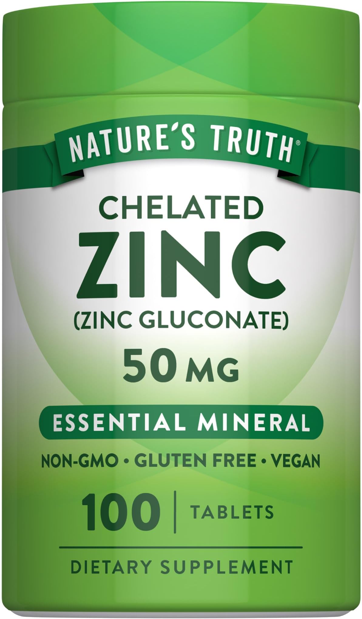 Gluten-free Chelated Zinc Mineral Supplement (50mg, 100 Vegetarian Tablets)