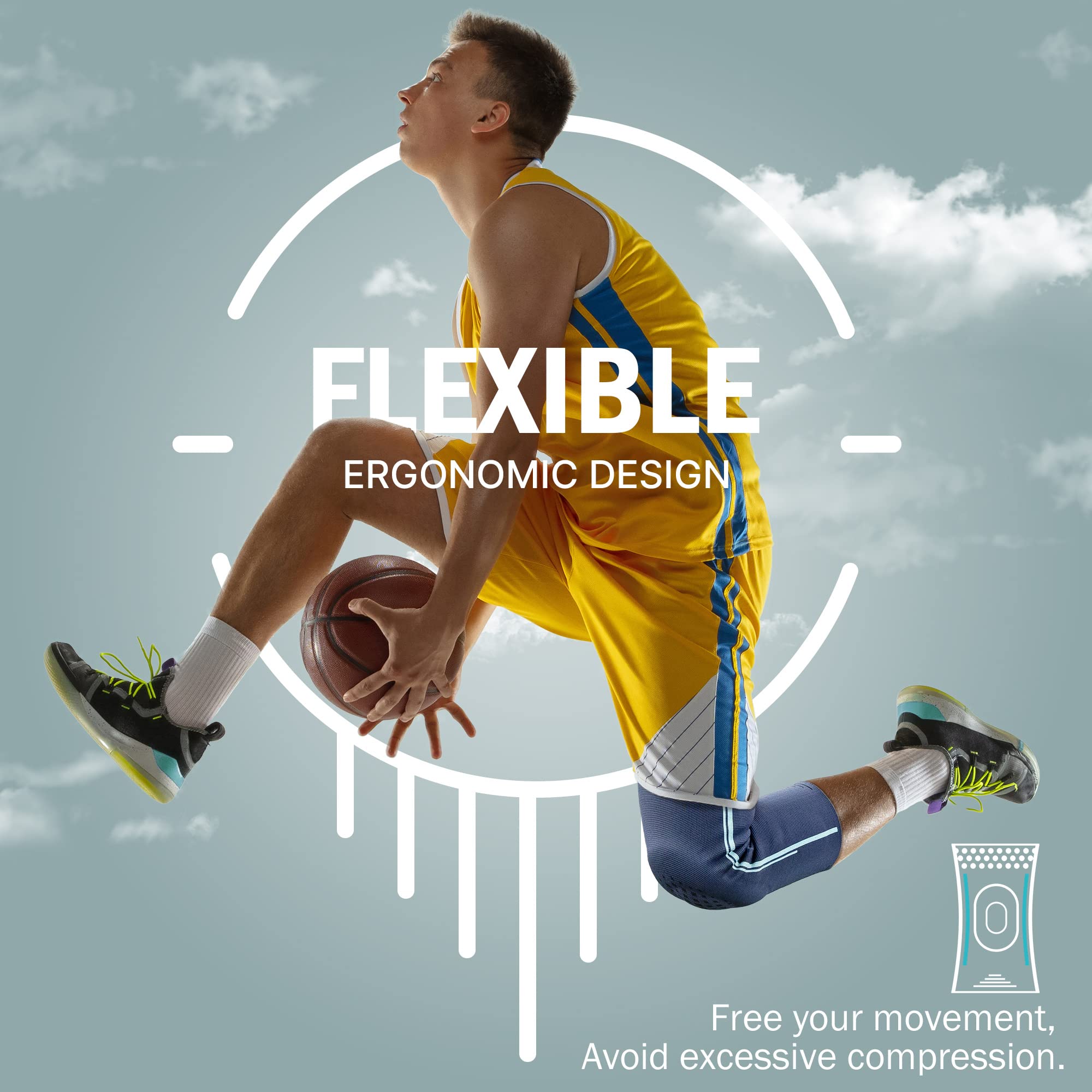Rodillera con gel de rótula, estabilizadores laterales, rodillera para dolor de rodilla para mujeres y hombres, rodillera de punto 3D, soporte de rodilla para levantamiento de pesas, baloncesto, entrenamientos, senderismo y fútbol, azul, mediano, 1 paquet 6