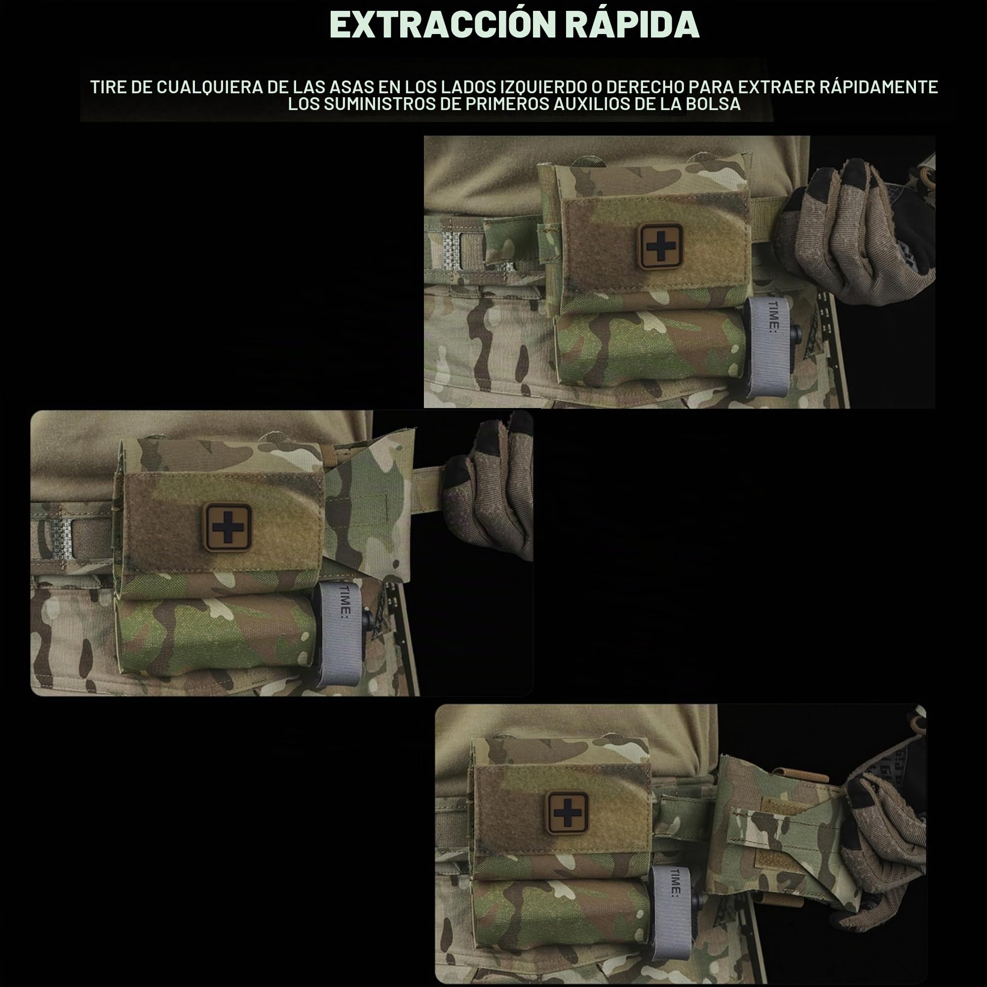 Kit médico táctico 1FAK, kit de t.rauma compacto, compatible con cinturón MOLLE, botiquín de primeros auxilios con soporte para t0rniquete para caza con airsoft (Black)
