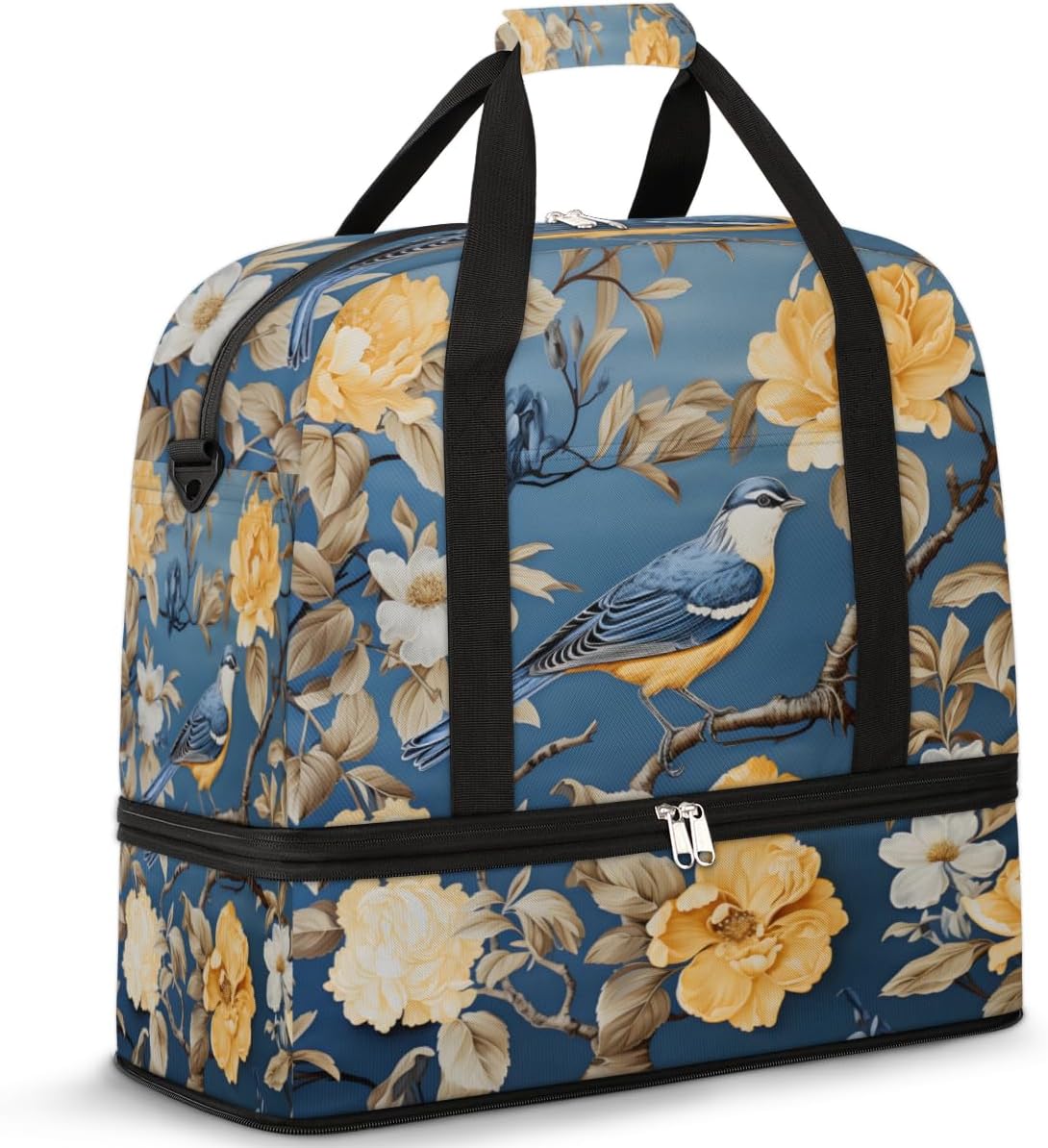 QsirBC Animal Bird Design Gym Bag for Women Duffle Tote with Shoes Compartment Men Weekender Duffel for Dance Travel Sports Swimming Overnight