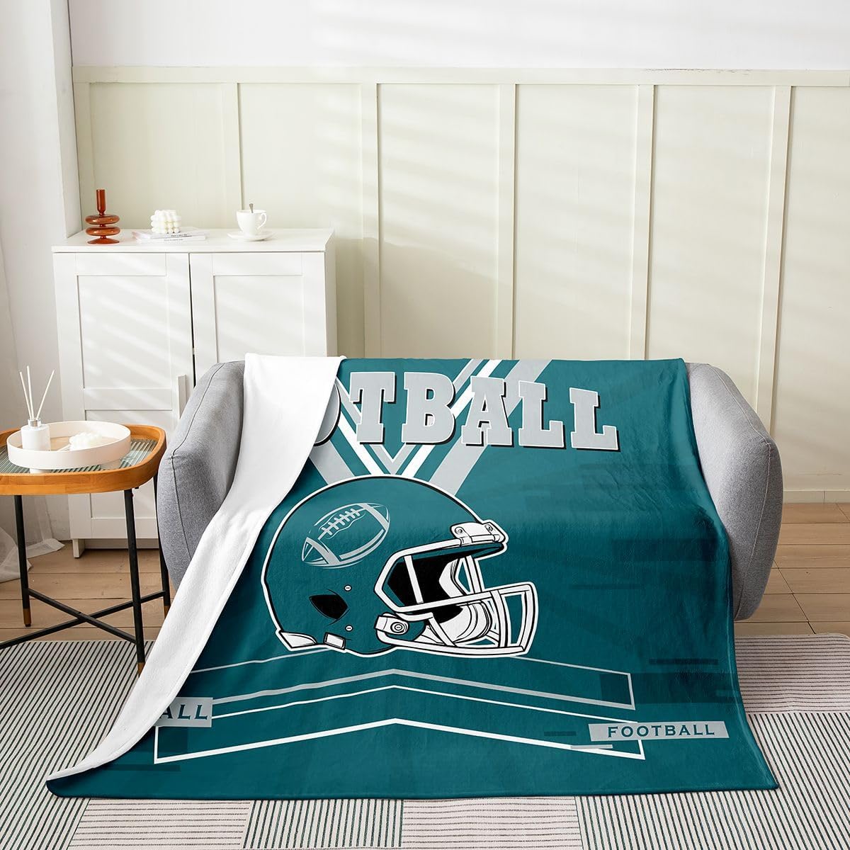 Erosebridal Football Throw Blanket Queen 90x90 inch,Rugby Fleece Blanket for Football Fan,Football City Bed Blanket,Sports Flannel Blanket for Bedroom