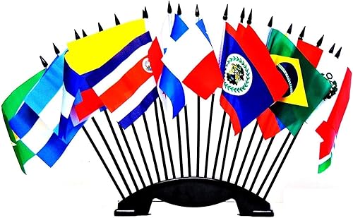 Miniatura 1 de Juego de banderas del mundo de América Central y del Sur con base 20 banderas de poliéster de 4 x 6 pulgadas, una bandera para cada centro de mesa