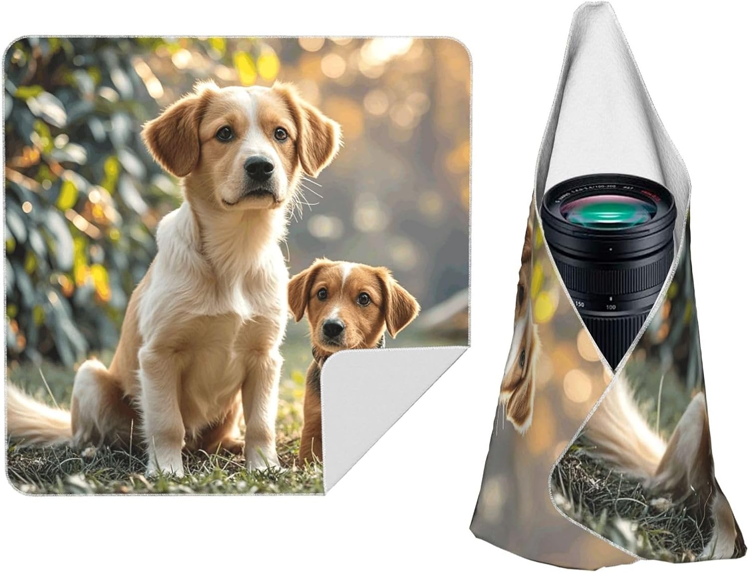 Cute Dogs Animal Camera Protective Wrap Anti-Scratch Dustproof Lens Protector Wrapper Magic Self-Adhesive Cloth Portable Lazy Makeup Bag For Dlsr Slr Lens Tablet 14"" X14