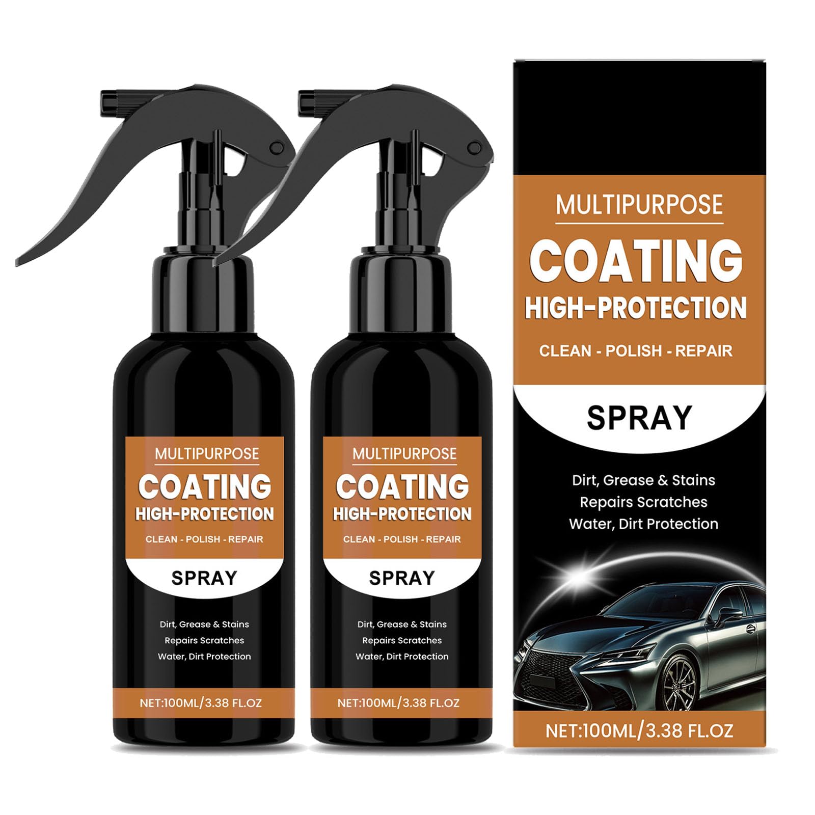 Turbo Shine, 3 in 1 High Protection Quick Car Coating Spray, Car Scratch Quick Repair Nano Spray, Car Coating Fast Wax Polishing Spray for Scratches (