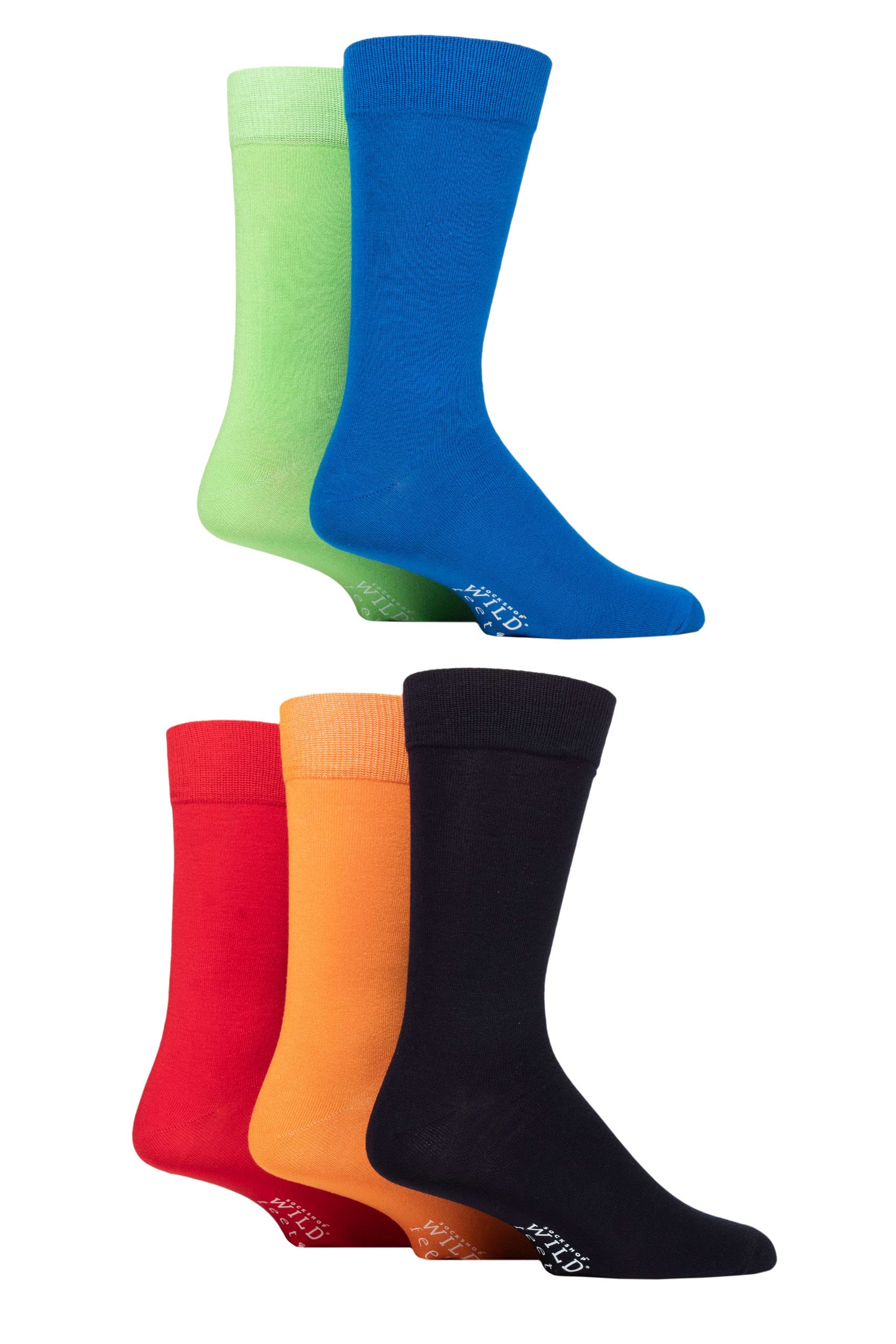SockShop Wildfeet Mens Plain Bamboo Socks Pack of 5 Blue/Lime/Black/Orange/Red 7-11