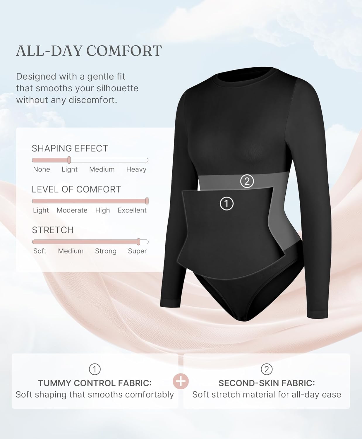 FeelinGirl Lightweight Breathable Bodysuit No Wedgies Smooths Curves Body Suits Women's Bodysuits Long Sleeve Body Suit - Image 3