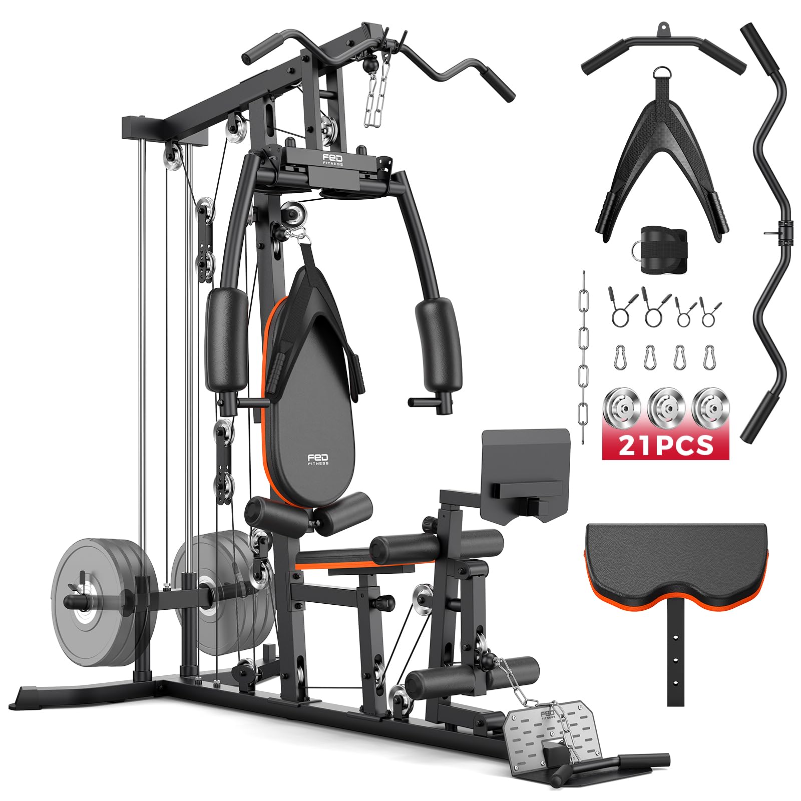 SPORTSROYALS Home Gym, Multifunctional Workout Station with Leg Press