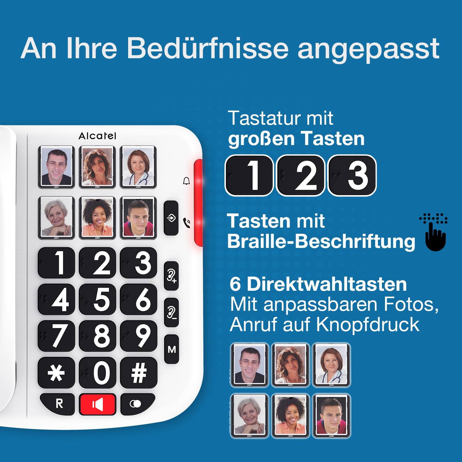 ALCATEL TMAX 10+ Schnurgebundenes Festnetztelefon für Senioren – Große Tasten – Audio Boost – Tasten mit Fotos – Freisprechen – Leuchtanzeige für Anrufe – Lauter Klingelton – Hörgerätekompatibel