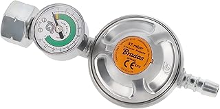BFG Propane Gas Regulator for Camping Kitchen, Portable Gas BBQ Regulator 37mbar, 1.5kg/h, for 21.8 x 1.14 L Cylinder, Gas Hose 9-11mm, Regulator for Camping Gas Bottle Level Indicator EN16129 Norm