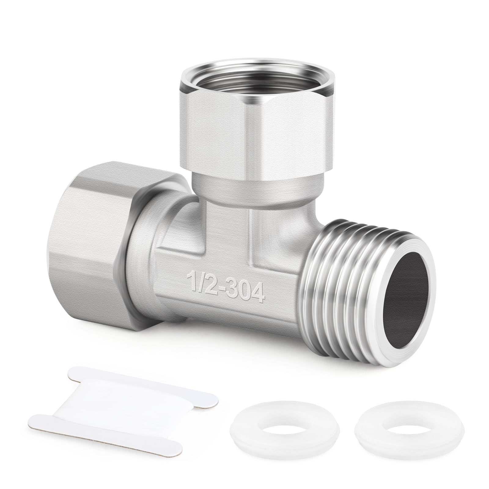 ERGAOBOY 1 piezas de conector en T flexible y móvil de 3 vías, acero inoxidable 304, 1/2" macho BSP, tuerca de unión en T para rociador, válvula angular, brazo de ducha — view 32