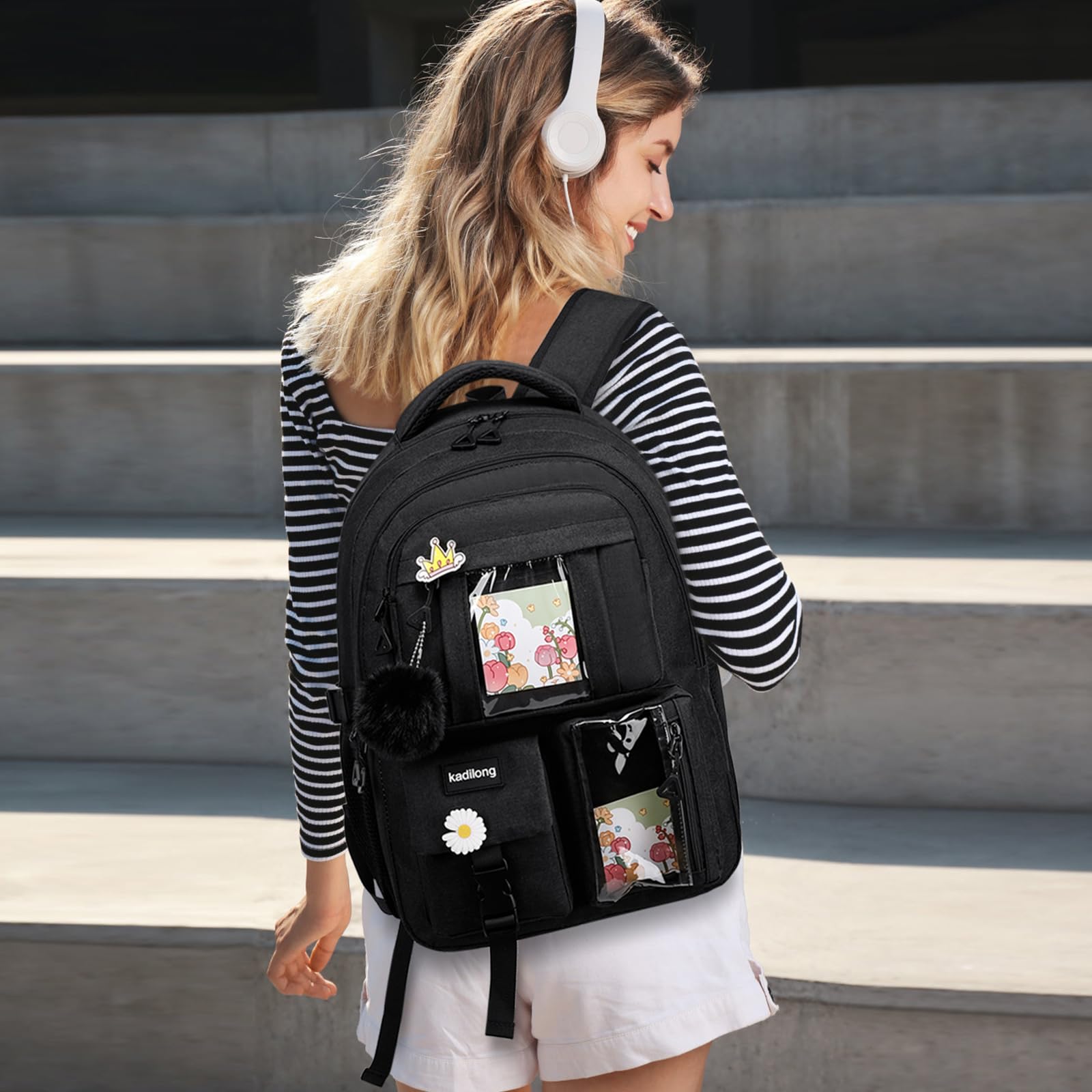 kadilong Zaini da scuola da 17,3 pollici per ragazze adolescenti, borsa per libri per studenti delle scuole medie, zaini carini da donna, zaino per computer portatile, zaino da scuola per viaggi,