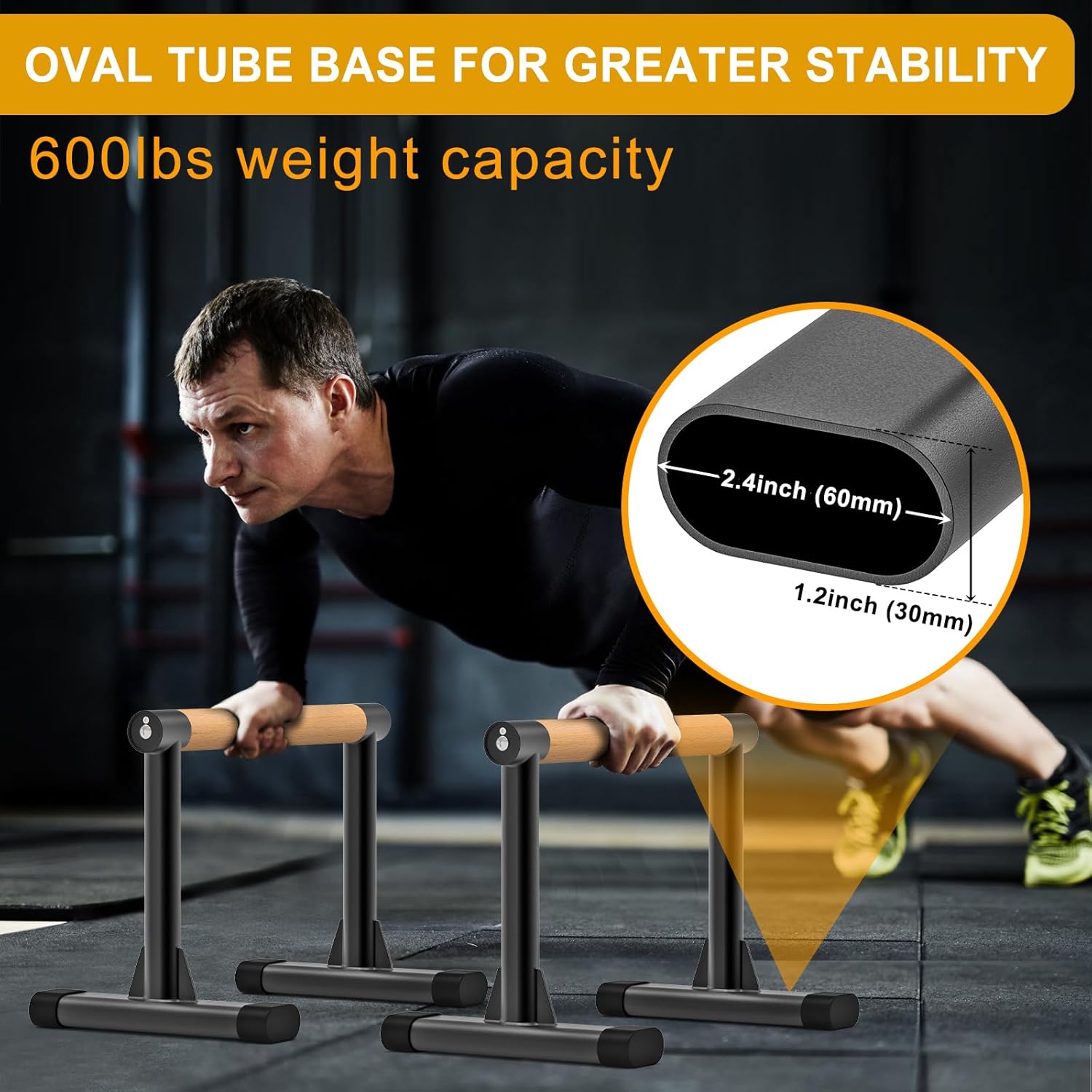 Kipika Parallettes Bars, Push Up Bars & Dip Bar with Comfort Thick Handles, Rock-Free Fitness Equipment for Handstand, L-Sit, Gymnastics & Strength Training, 600lbs Capacity (Wood)