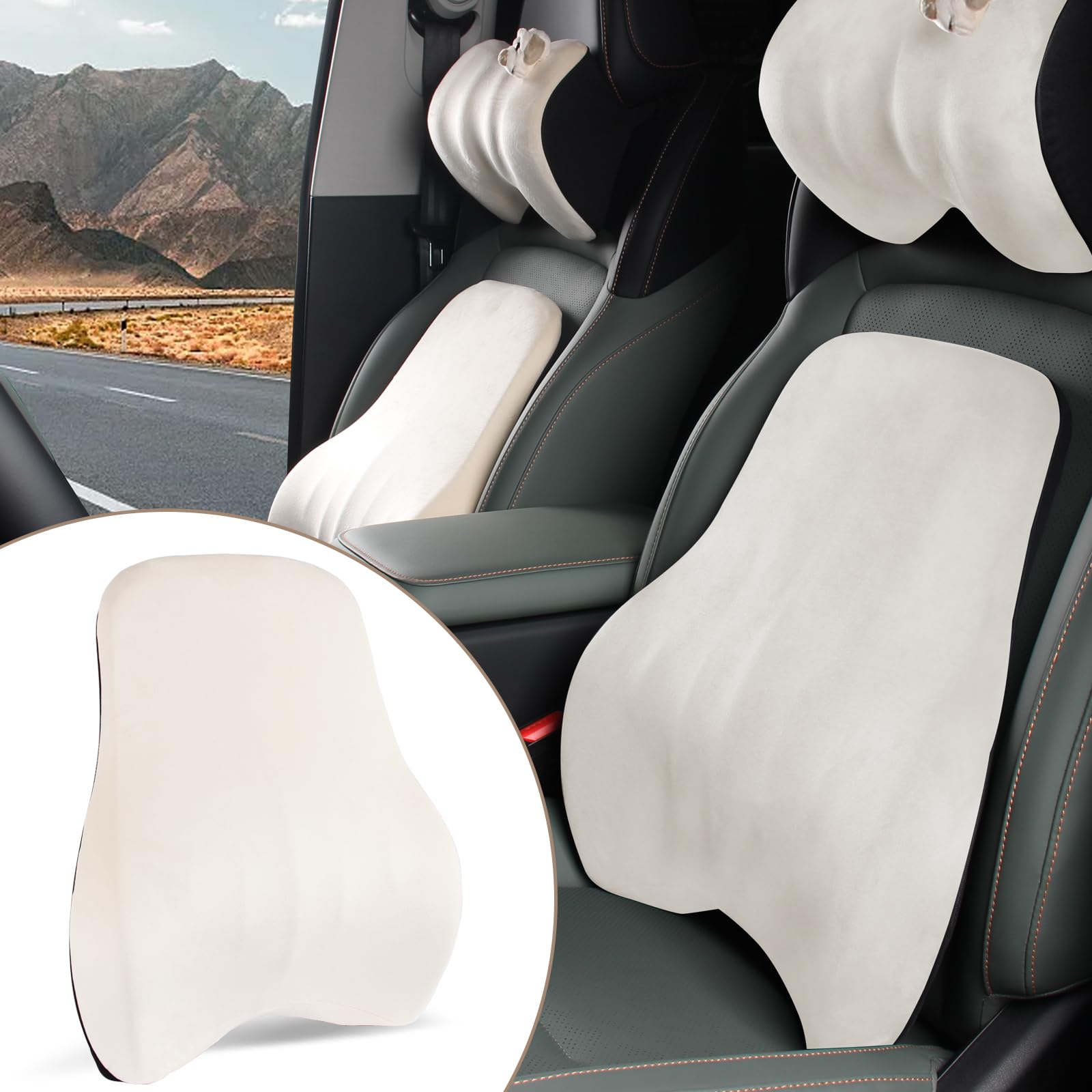 Photo 1 of 1Pcs White Lumbar Support Pillow Multi-Functional Back Cushion For Car,Office Chair, Or Gaming Chair Use,100% Memory Foam Back Cushion For Lower Back Pain,Breathable Micro-Channel Design-Ergonomic.