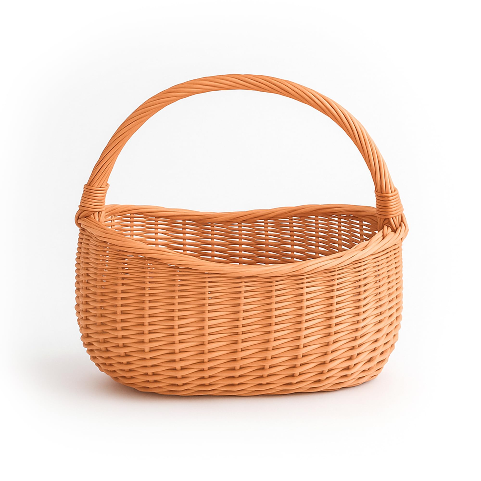Cestino in vimini intrecciato, 40 x 35 x 24 cm, marrone naturale, con manico, cestino da picnic, cestino per la spesa in vimini, grande e leggero