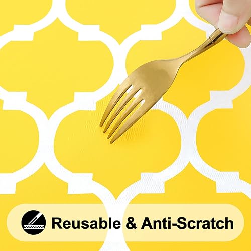 Miniatura 242 de Smiry - Mantel redondo de vinilo ajustable con bordes elásticos y parte trasera de franela, mantel de vinilo impermeable, lavable, diseño enrejado