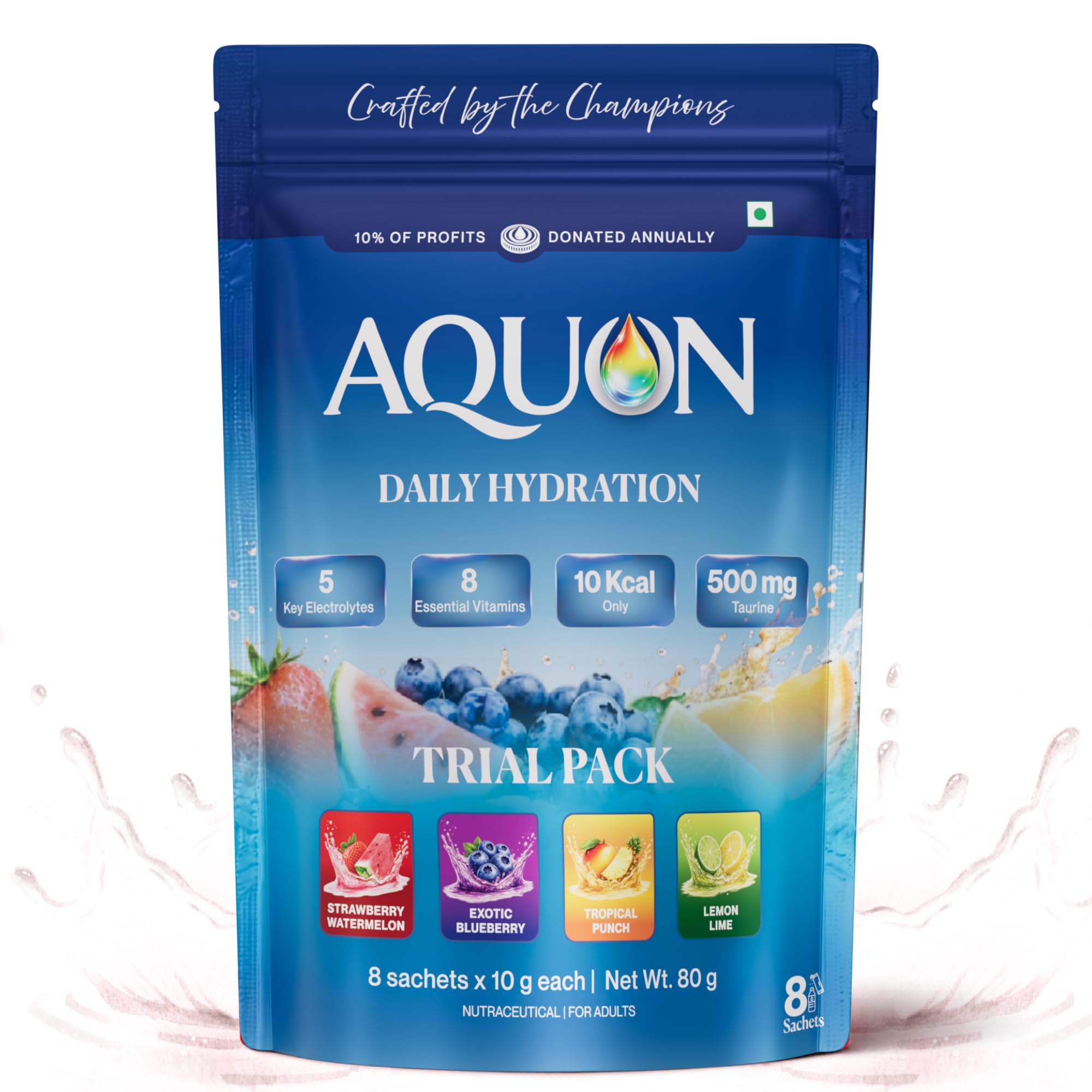 AQUON Electrolyte Hydration Drink Mix, 4 Flavours Variety Pack, 8 Sachets | 2 Sachets of Each Flavour | 5 Key Electrolytes, 8 Essential Vitamins, 500 mg Taurine | 10 kcal | No Caffeine | Vegetarian-picture-28