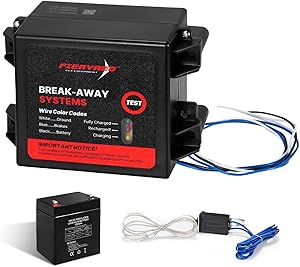 FIERYRED LED Test Trailer Brakes Breakaway Kit with Battery and Switch, Side Load Break-Away Controller System, Built in 12V 5AMP Charger
