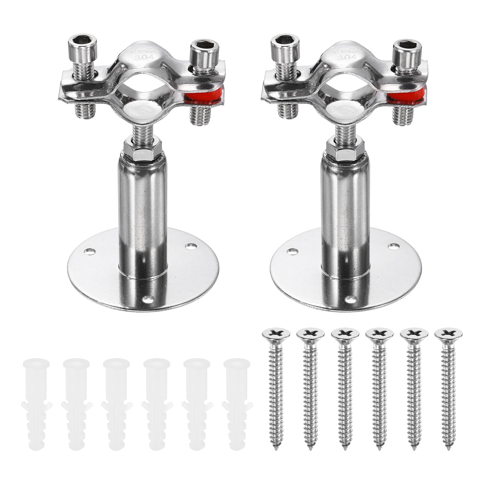 sourcing map 2 Set Wall Mount Ceiling Mount Pipe Supports 304 Stainless Steel Adjustable Pipe Bracket Clamp with Screw for OD Pipe 0.7"-0.9" (19-22mm) Adjustable Height 50-100mm