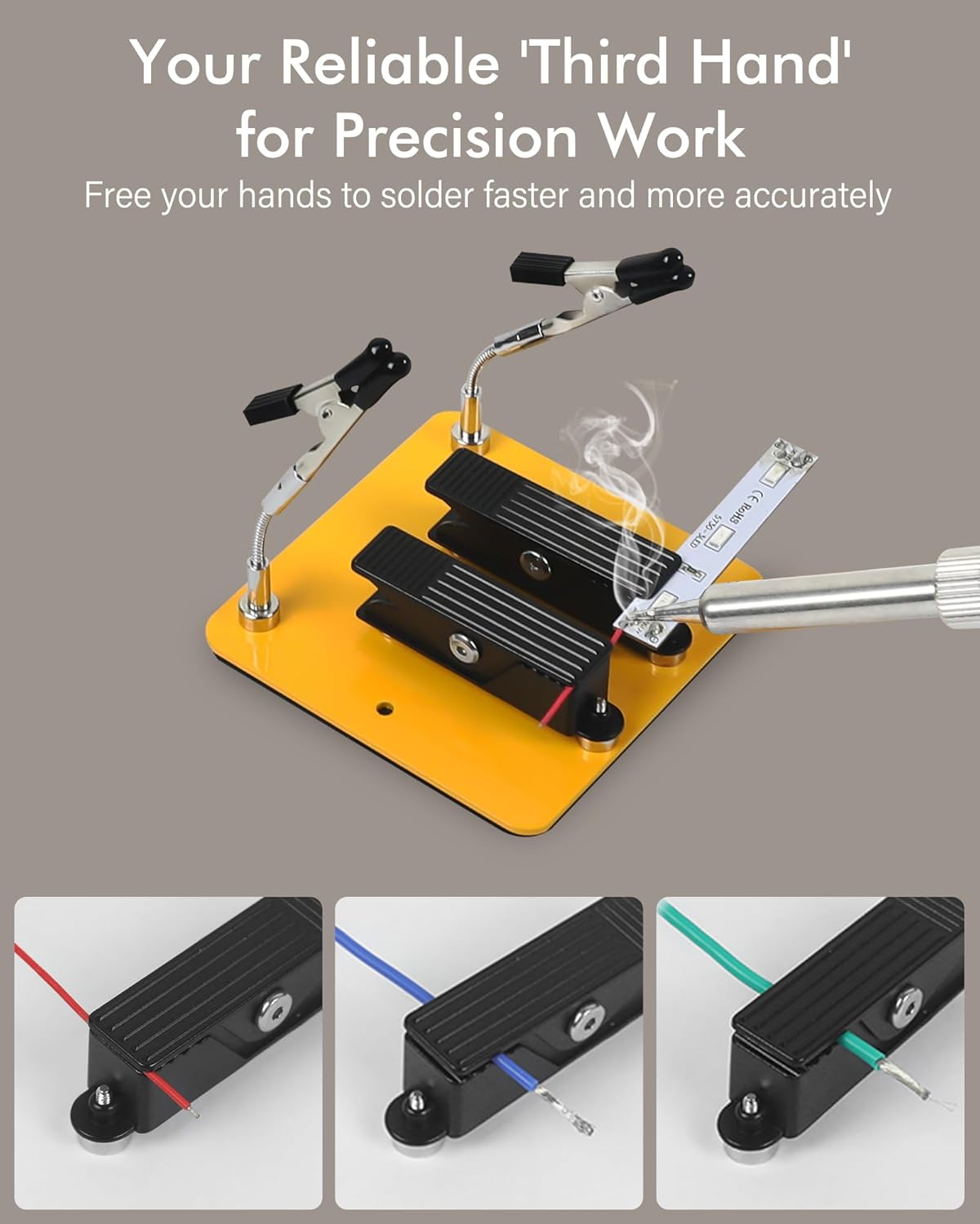 Magnetic Helping Hands Clamp Metal, Adjustable Third Hand Soldering Holder Stand For Small Electronics, Hobby DIY, Craft, Jewelry, PCB Repair Solder Aid Station (Yellow-black, small)