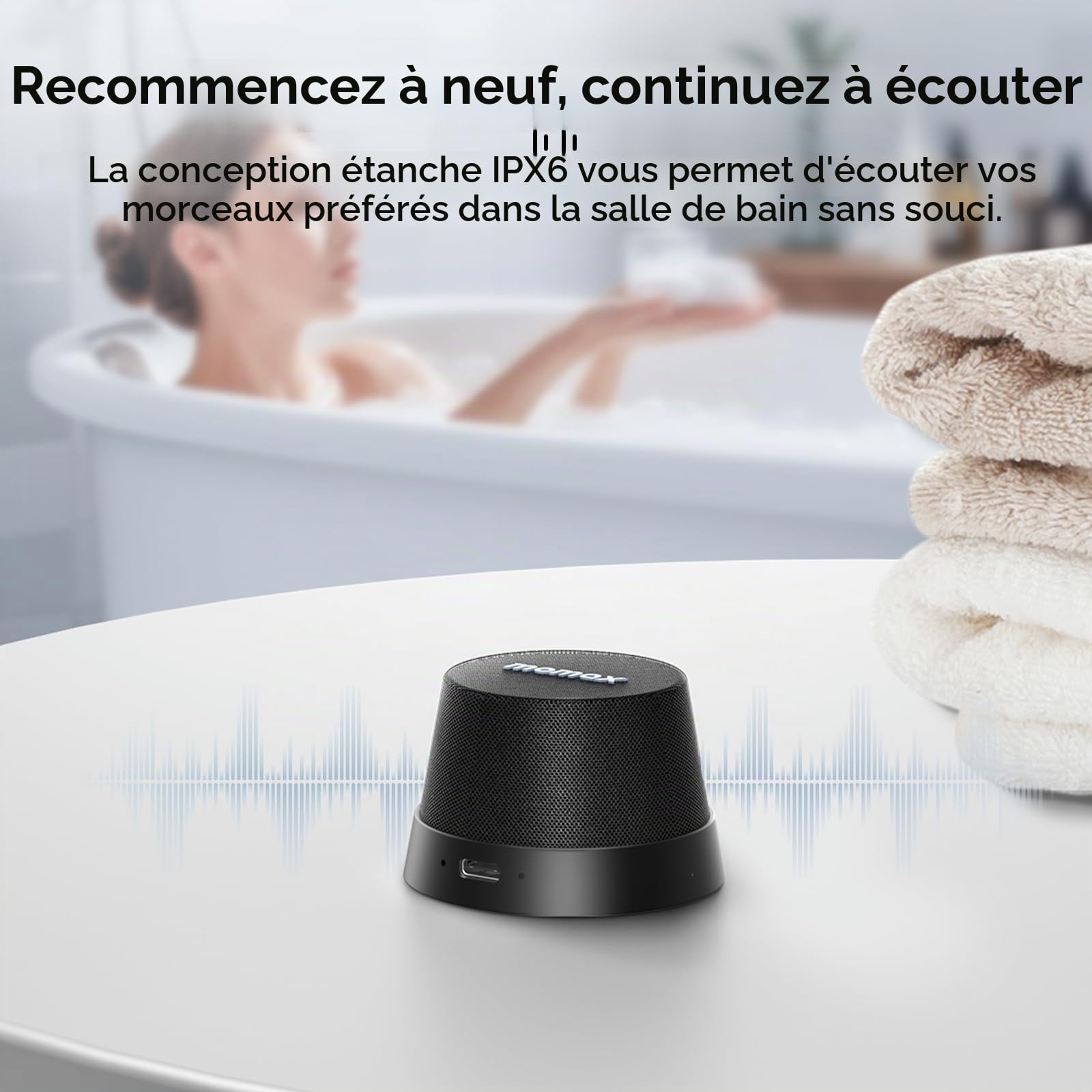 MOMAX Enceinte Bluetooth Ultra‑Portable sans Magnétique, IPX6 Étanche Mini Baffle Haut Parleur TWS‑Stéréo, 12 Heures d’autonomie, Enceinte USB‑C d'extérieur Compacte pour Fête ou Bureau
